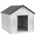 Niche pour Chien Extérieur avec Toit en Pente et Porte Avant Ouverte, pour Chiens Moyens et Grands, 84,2x98,2x82cm, Gris-0