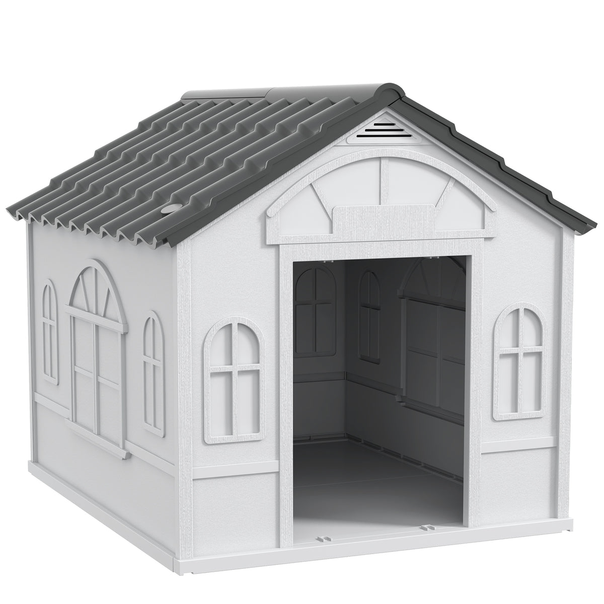 Niche pour Chien Extérieur avec Toit en Pente et Porte Avant Ouverte, pour Chiens Moyens et Grands, 84,2x98,2x82cm, Gris-0