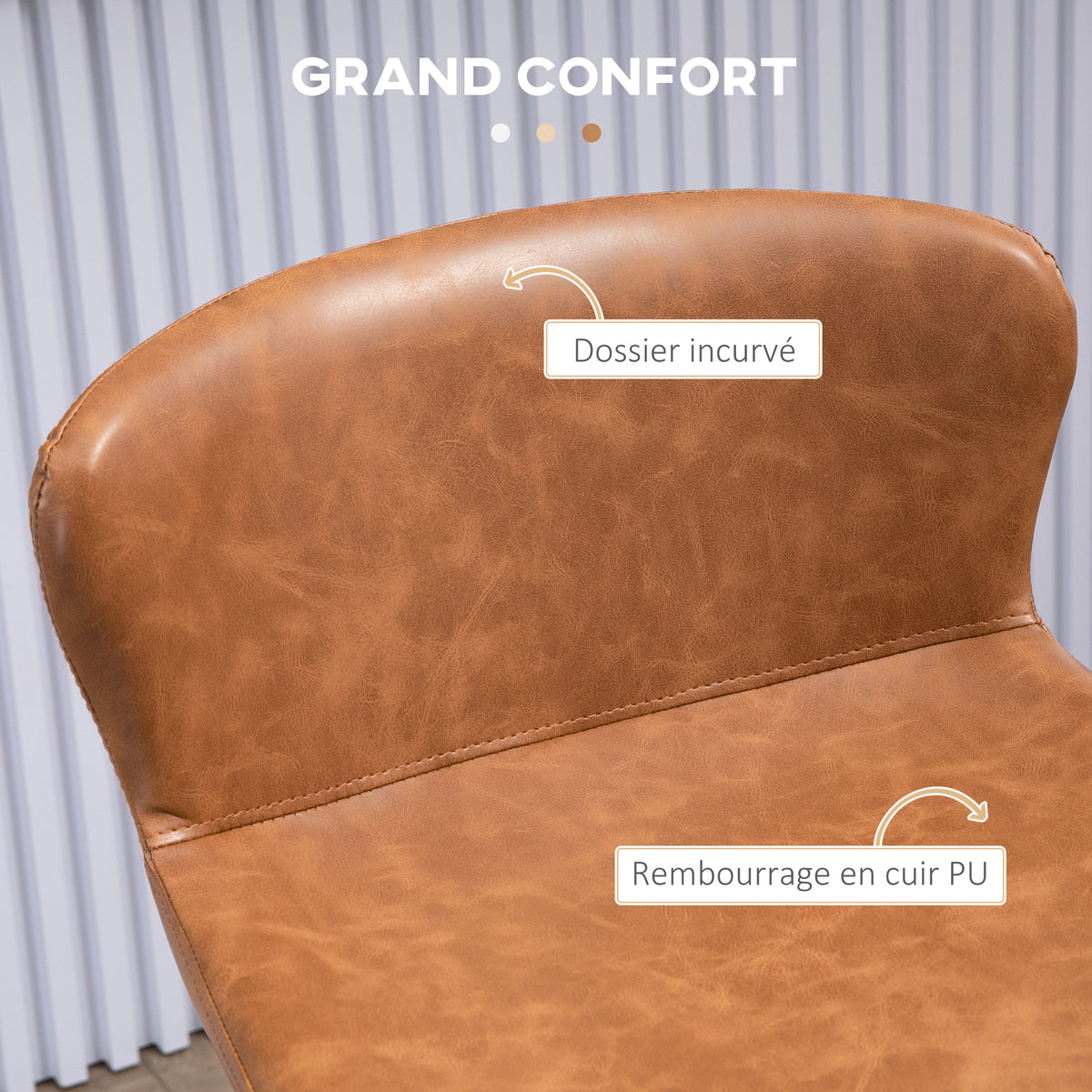 Lot de 2 tabourets de bar assise en similicuir hauteur 76 cm avec repose-pieds en acier et dossier design vintage marron-4