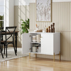 Buffet salon, meuble de rangement avec double porte cannelée, étagère réglable, pieds en acier, 80 x 39,1 x 76 cm, blanc-8
