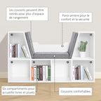 Bibliothèque banc 2 en 1 avec coussins de siège, étagère cube 6 compartiments ouverts et 2 niveaux, meuble de-5