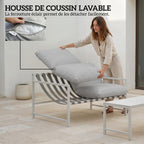 Salon de Jardin Extérieur 2 Pièces, Canapé avec Coussins, Table Basse en Verre Trempé Marbré 3D, 125x80x64cm, Gris Clair-7