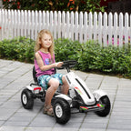 Kart à pédales pour enfant siège réglable 3 positions frein à main enfant de 5 à 12 ans blanc noir-1