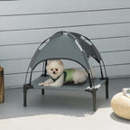 Lit chien sureleve avec parasol, lit de camp chien chat sur pieds tissu Oxford respirant, anti-UV cadre en métal sac de transport inclus couchage extérieur pour chat 161 x 46 x 61 cm gris noir-1
