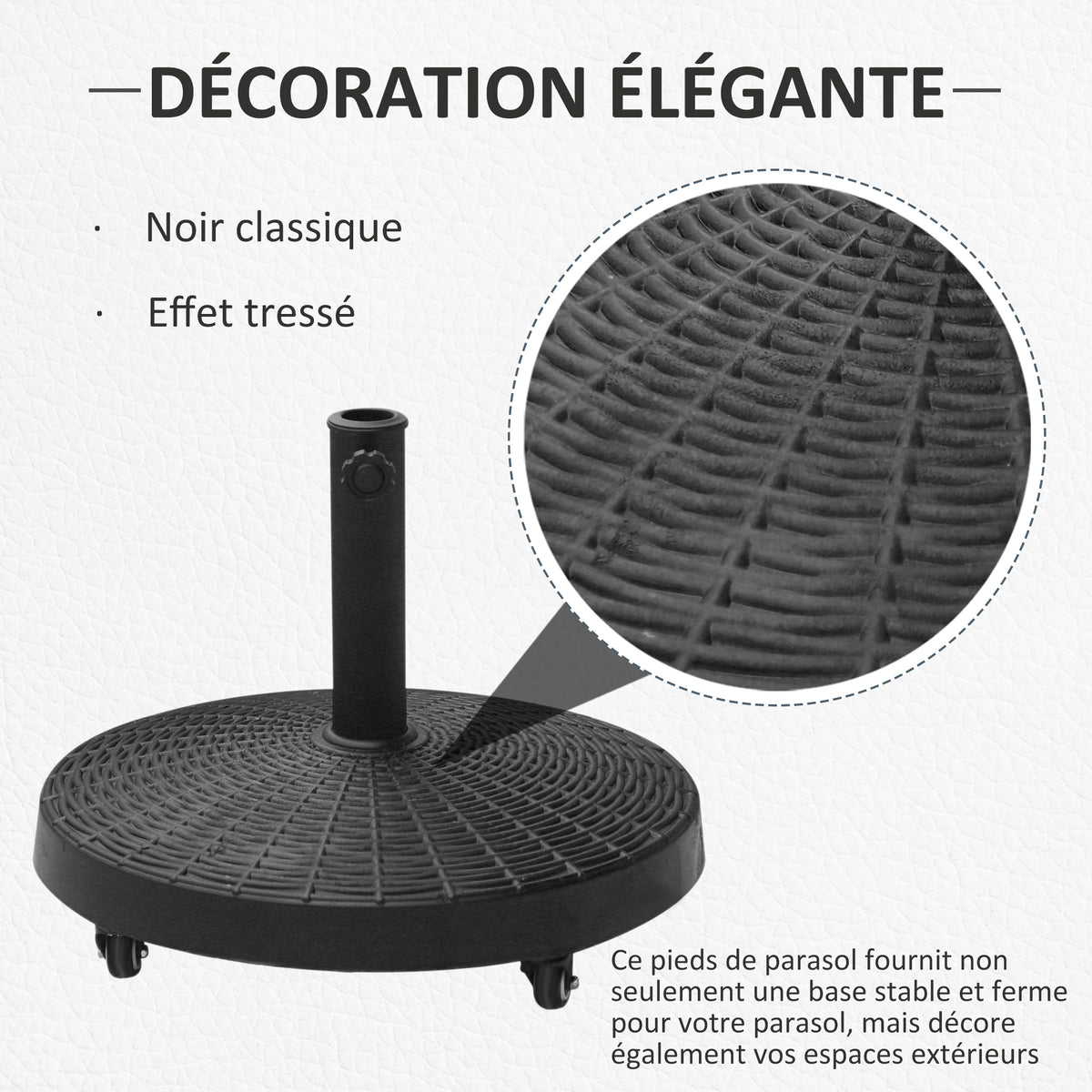 Pied de parasol base de lestage poids net 22,7 kg en résine avec 4 roulettes - dim. Φ52 x 41H cm - Noir-3