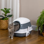 Maison de toilette pour chat pliable porte battante lucarne + pelle fournis 52 x 41 x 38 cm gris blanc-1