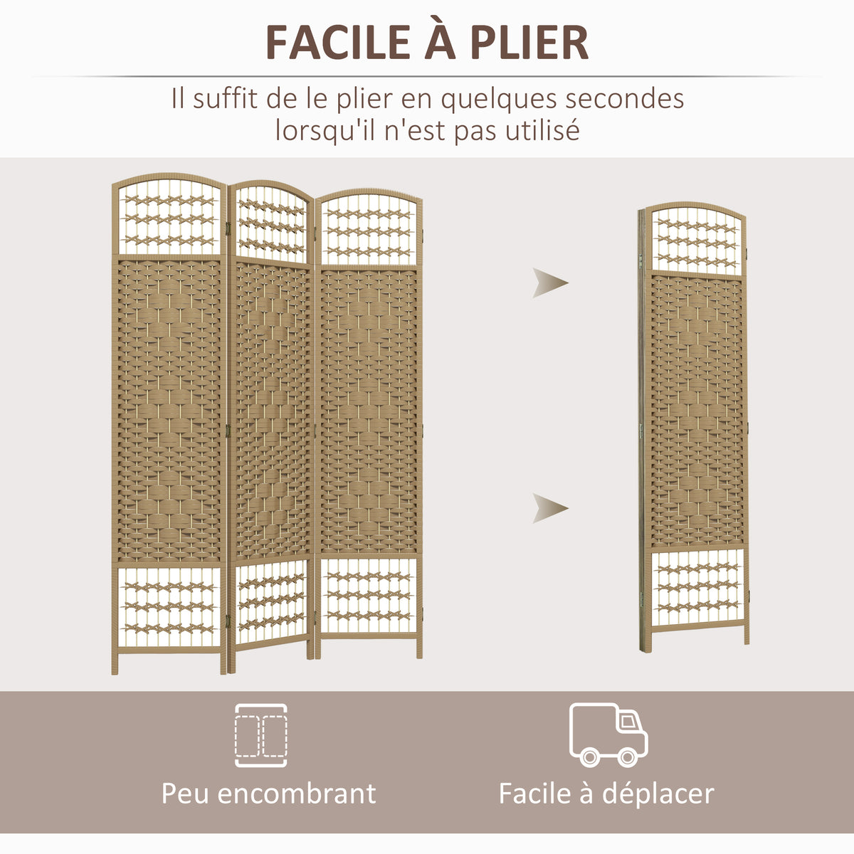 Paravent intérieur en bois séparateur de pièce cloison pliable 3 panneaux 120 x 170 cm bois naturel-3