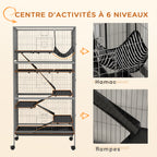 Cage pour rongeurs multifonction 4 plateformes 3 rampes 4 portes dim. 80L x 52l x 159H cm acier gris argenté noir-5