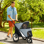 Poussette pour chien 3 roues avec pliage facile, sac de rangement, coussin souple, laisse de sécurité, gris-1