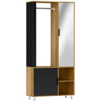 Armoire chambre penderie avec miroir, compartiments ouverts, placard et tringle de suspension, 80 x 30 x 170 cm, naturel-0