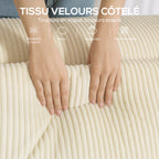 Canapé 3 places en velours côtelé, canapé rembourré, larges accoudoirs, 2 coussins, pas de montage, 202x90x76cm, beige-5