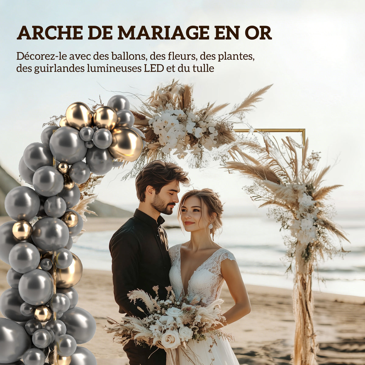 Support d'arche de fond en métal doré pour mariage, 2 m, arche de jardin, mariage, arche de ballons floraux-3