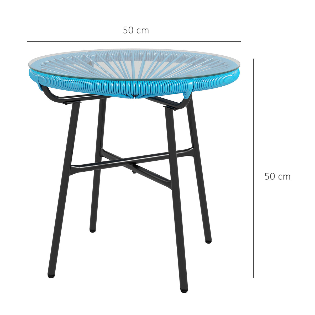 Table basse ronde de jardin en résine aspect rotin métal et plateau verre trempé Ø 50 x 50H cm-2