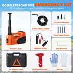 Cric Hydraulique Électrique 5T, 12V, 143-450 mm, Lumière LED, Pompe Gonflable, Allume-Cigare, 34,3x25,5x17,3cm, Orange-7