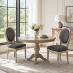 Lot de 2 Chaises de Salle à Manger, Chaises Médaillon Style Louis XVI, Assise et Dossier Rembourrés en Effet Lin, Gris-6