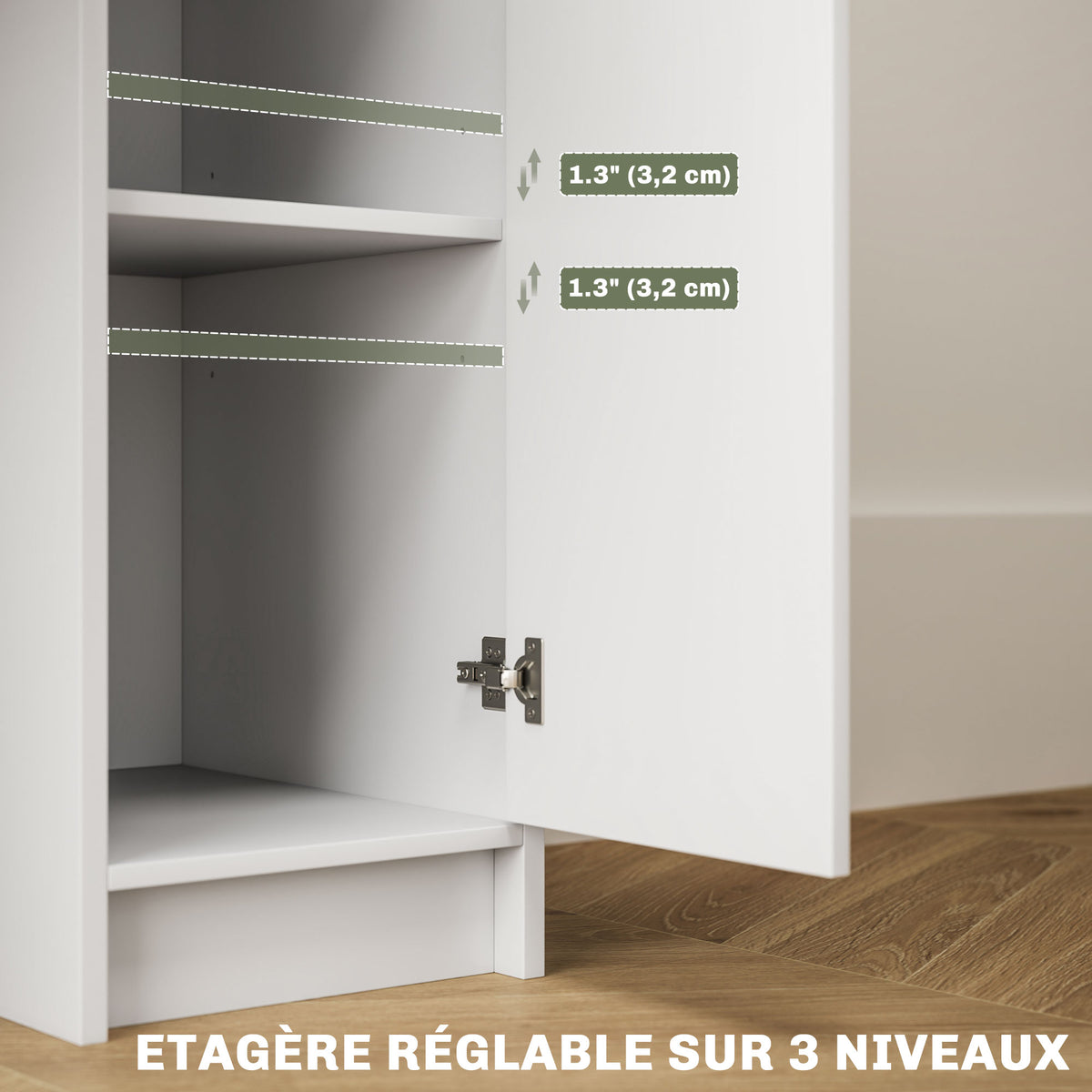 Ensemble coiffeuse avec miroir et tabouret, tiroir, armoire étagère réglable pour la chambre 80l x 40P x 132H cm, blanc-4