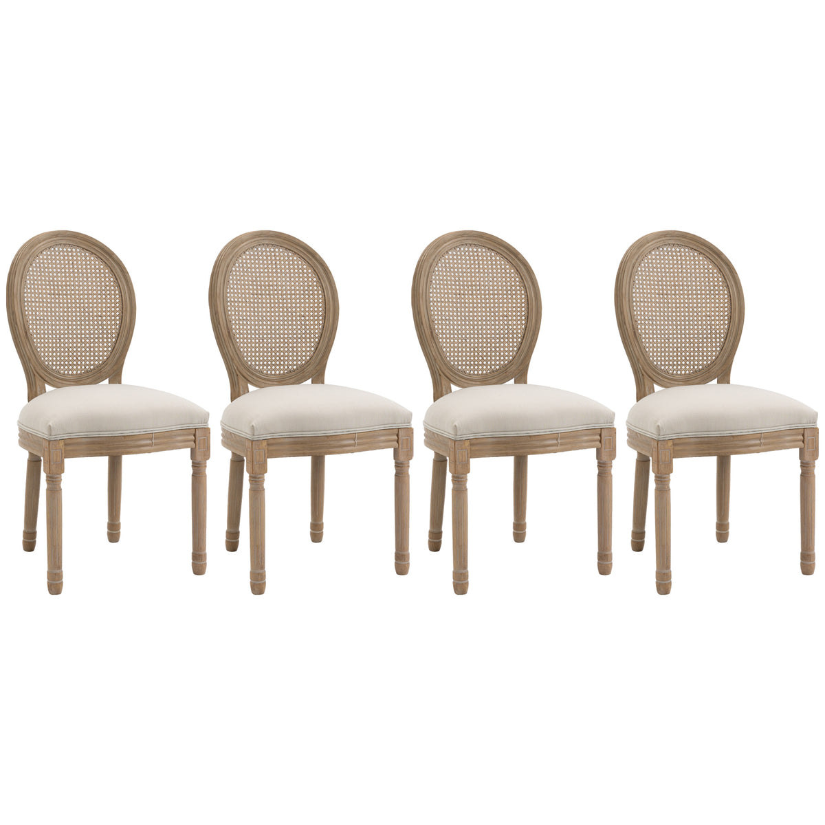 Lot de 4 chaises de Salle à Manger - Chaise de Salon médaillon Style Louis XVI - Bois Massif sculpté, patiné-8