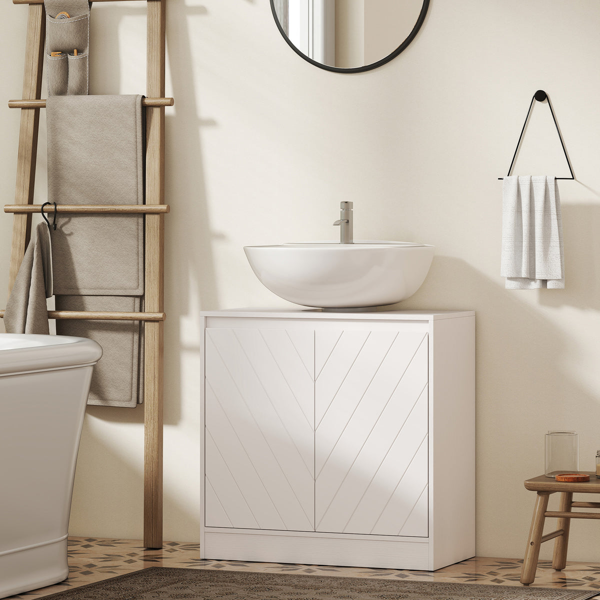 Meuble salle de bain sous Lavabo - meuble sous-vasque - placard 2 portes avec étagère blanc-6