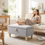 Banc de rangement, bout de lit, repose-pieds rembourré en lin avec pieds en bois de caoutchouc, 71x37x36cm, gris clair-6