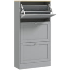 Meuble à chaussures 18 paires, armoire à chaussures avec 3 tiroirs rabattables, étagères réglables, 60x23,5x115cm, gris-0