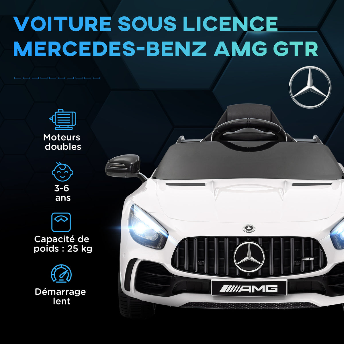 Voiture électrique enfants sous licence Mercedes-Benz AMG GTR 12V télécommande 2,4G max. 5 km/h 108 x 67 x 46 cm blanc-3