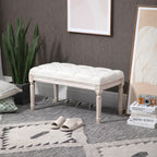 Banc Banquette classique capitonné 80cm bout de lit Rembourrée en lin - bois d'hévéa sculpté, patiné - Crème-8