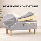Banc de rangement, bout de lit, repose-pieds rembourré en lin avec pieds en bois de caoutchouc, 71x37x36cm, gris clair-4