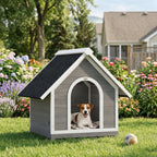 Niche pour Chien Extérieur Maison pour Chien Corps Entièrement Ouvrant pour Nettoyage Facile 84x101x86 cm Gris et Blanc-9