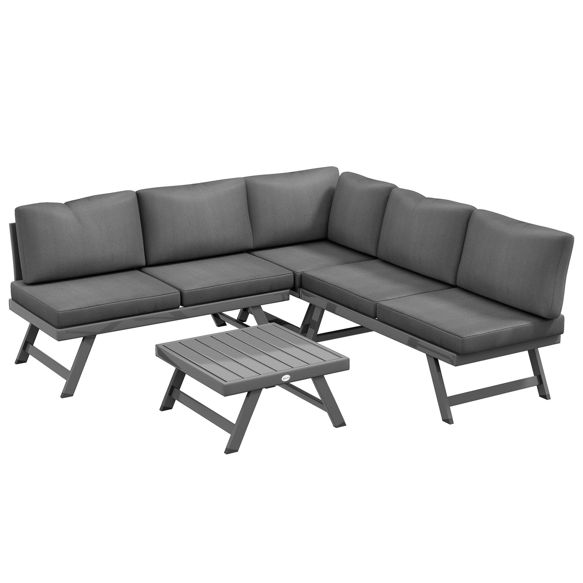 Ensemble salon de jardin d'angle et convertible 4 pièces avec 2 banquettes, 1 fauteuil d'angle et 1 table basse-0