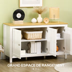 Buffet meuble de rangement avec 3 portes 2 étagères réglables plateau aspect bois clair 120 x 40 x 70 cm blanc-3