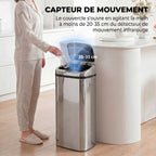 Poubelle à capteur de mouvement ouverture automatique 1 bac de 50 L en acier inoxydable-5