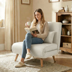 Fauteuil chauffeuse convertible 3 en 1 lit fauteuil lit 1 place dossier 5 positions en tissu avec coussin, crème-7