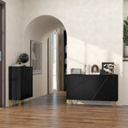 Buffet Salon, Meuble de Rangement à Haut Brillance, 3 Portes à Fermeture Douce et Étagères Réglables, 120x40x75cm, Noir-8
