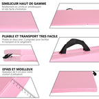 Tapis de gymnastique yoga pilates fitness pliable portable grand confort 180L x 60l x 5H cm revêtement synthétique rose-5