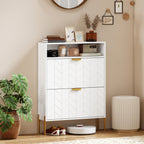 Meuble à chaussures 16 paires, armoire à chaussures étroite avec 2 tiroirs rabattables, compartiment ouvert, blanc-5