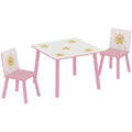 Table enfant avec chaise, ensemble table et 2 chaises enfant en bois, motifs d'étoile, 60 x 60 x 44 cm, rose-0