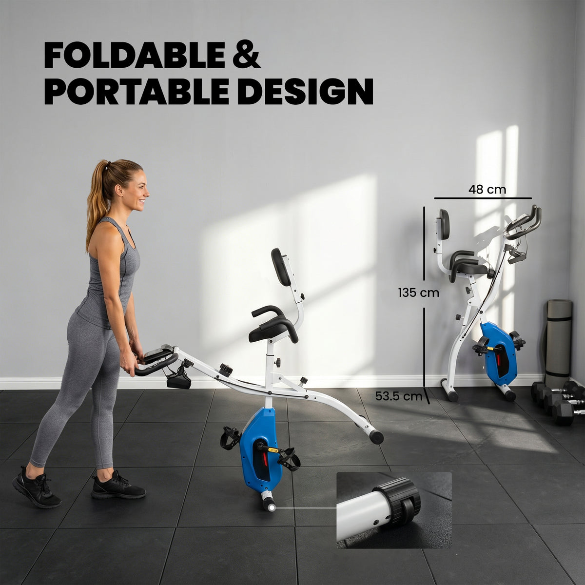 Vélo d'Appartement Pliable Vélo de Fitness 4 en 1 Silencieux Connecté Kinomap Bluetooth et Zwift 105x53,5x109cm Bleu-8