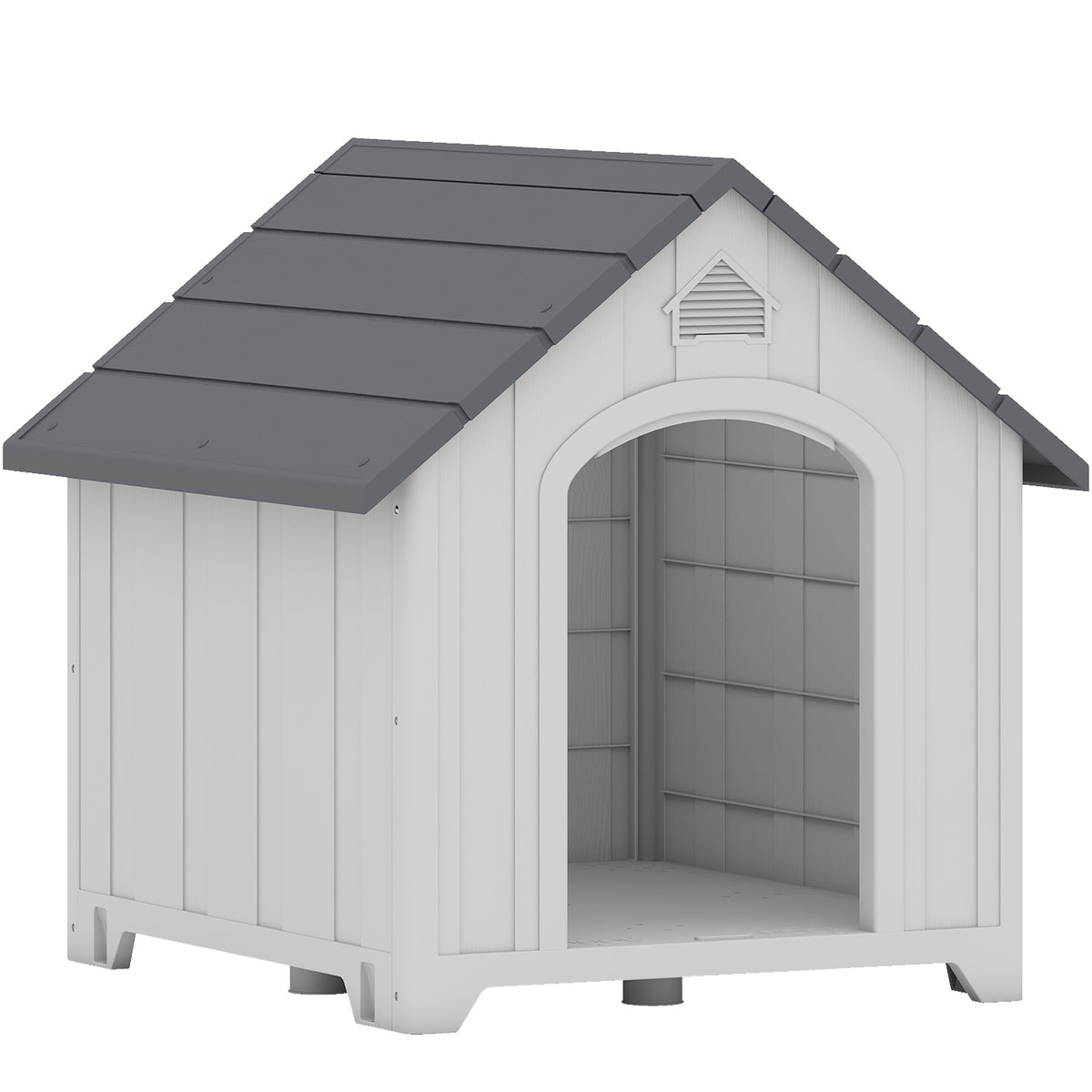 Niche pour chien extérieur, maison chien en polypropylène imperméable ventilé plancher surélevé 66x55x65cm gris clair-0