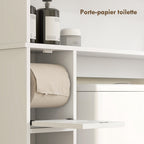 Meuble WC dessus de toilette meuble salle de bain avec placard à porte double et porte-papier 80x19,5x170cm blanc-6