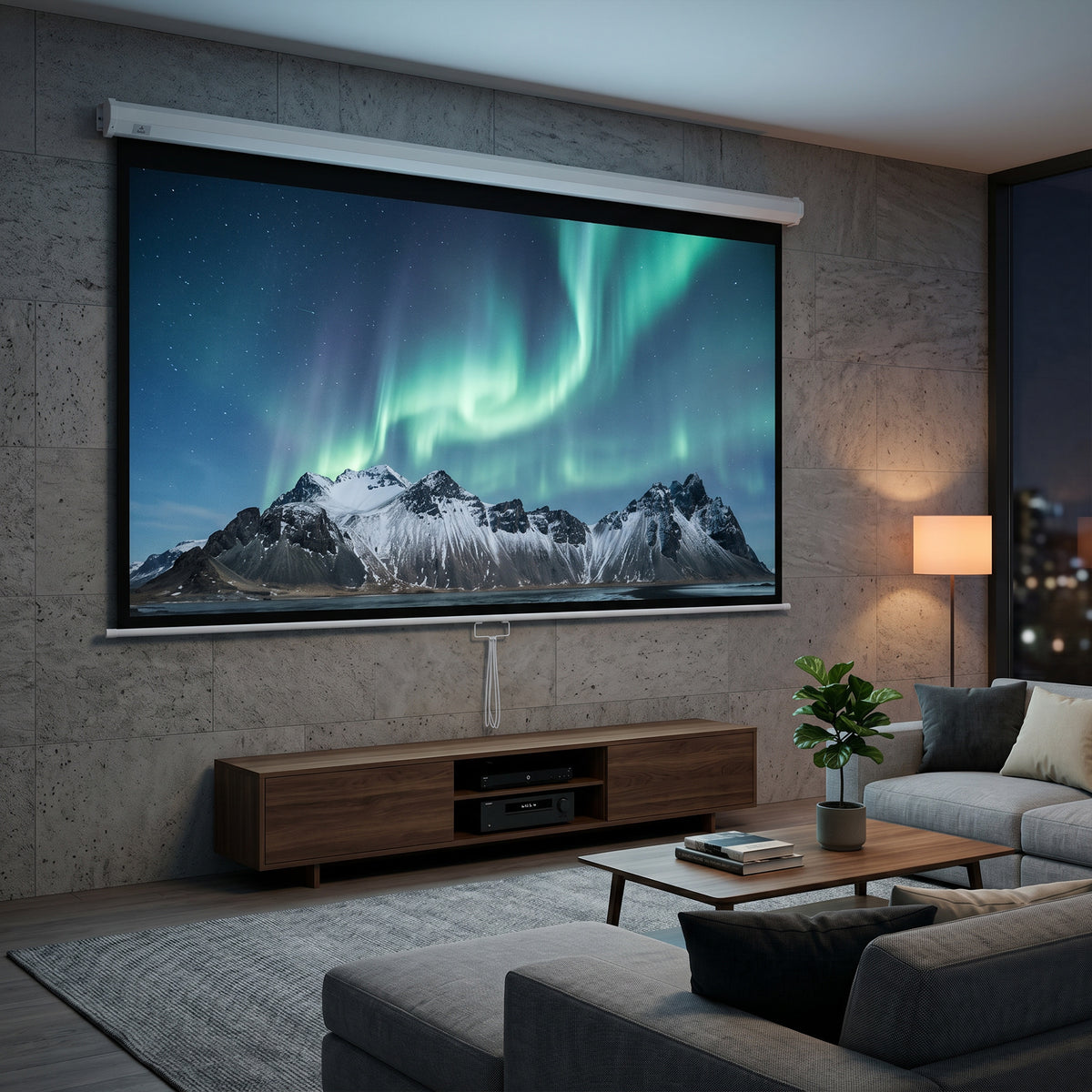 Écran de projection TV et Home Cinema de 100 Pouces vidéo projecteur 16:9 4K HD, fixation mural ou plafond-1