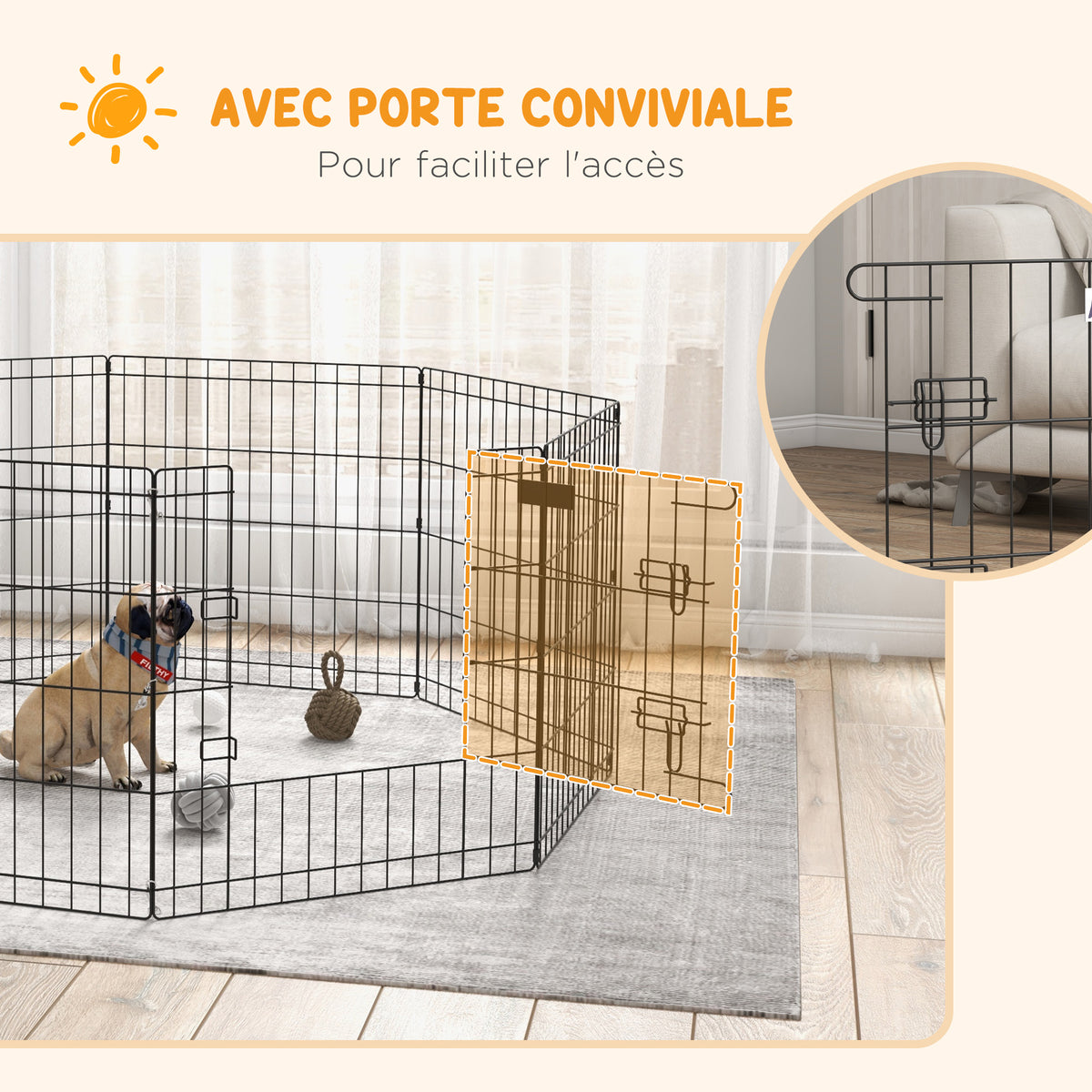 Parc enclos modulable pour chiens lapins rongeurs clôture pour petits animaux intérieur et extérieur pliant 8 panneaux-6