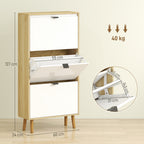 Meuble à chaussures, armoire à chaussures étroite, 3 tiroirs rabattables, porte haute brillante, 60x24x127cm, blanc-2