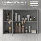 Armoire murale de salle de bain avec 3 portes miroir et étagères réglables en MDF Gris dim. 90L x 15l x 60H cm-5