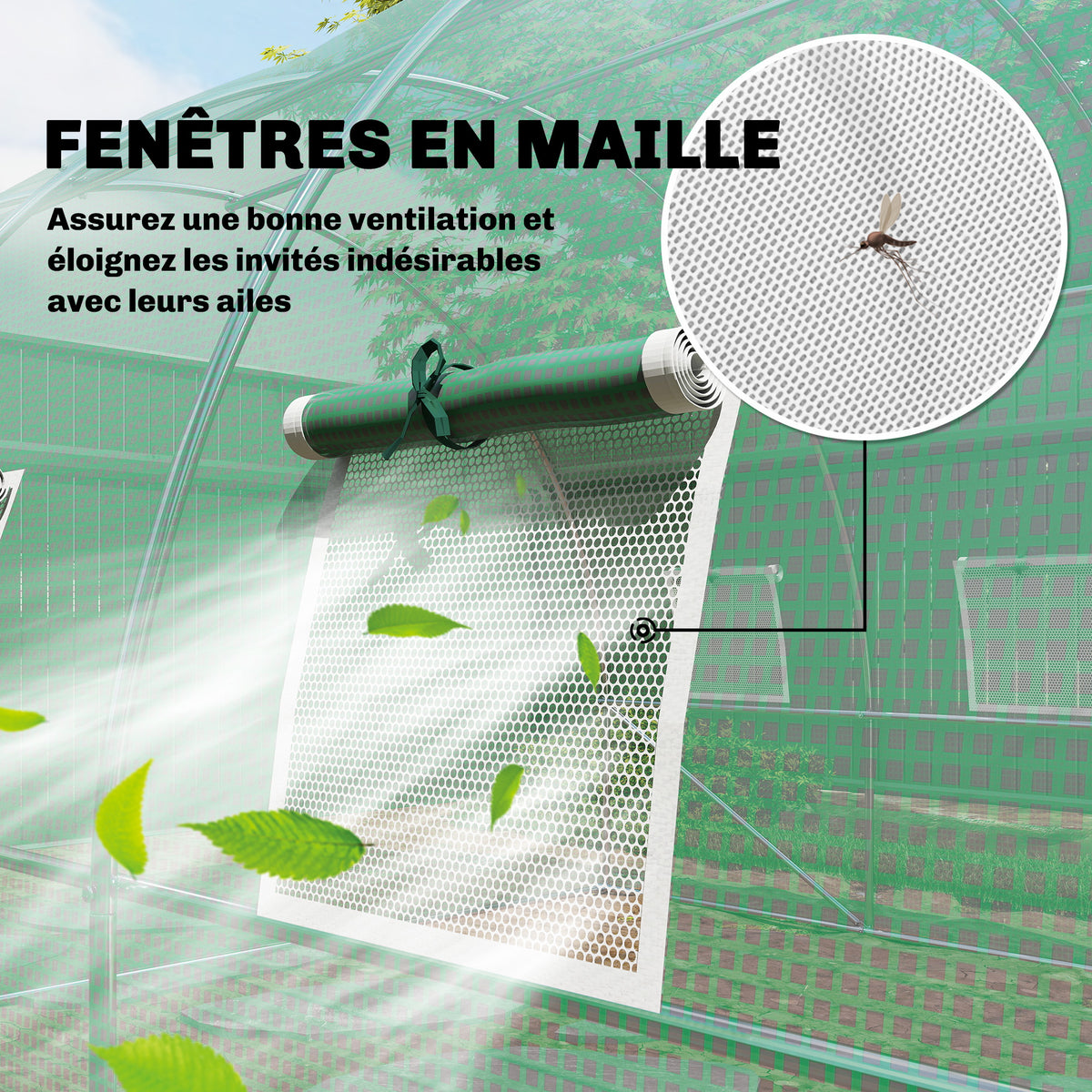 Serre tunnel de jardin 12m², serre de jardin tunnel 295x400x200cm porte et 8 fenêtres, bâche PE 140 g/m² vert-3