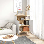 Meuble de rangement buffet sur pied scandinave placard 2 portes avec étagère intérieure blanc et aspect bois-6