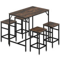 Ensemble table de bar industriel + 4 tabourets repose-pieds en bois couleur chêne cadre en métal noir-0