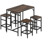 Ensemble table de bar industriel + 4 tabourets repose-pieds en bois couleur chêne cadre en métal noir-0