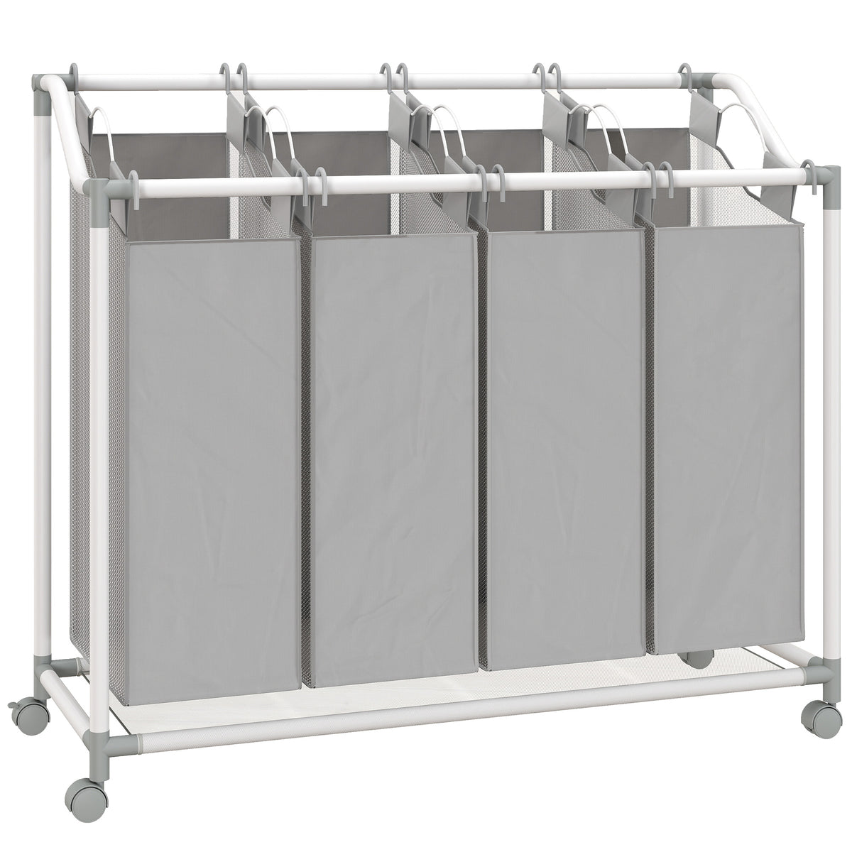 Panier à linge mobile, chariot linge sale, corbeille à roulettes avec 4 sacs amovibles, 4 x 40L, 97 x 38 x 81 cm, gris-0