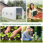 Serre tunnel de jardin 9m², serre de jardin tunnel avec porte et 6 fenêtres, bâche PE 140 g/m² 445 x 200 x 200 cm blanc-5