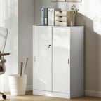 Armoire de Bureau 2 Portes coulissantes verrouillables dim. 80L x 40l x 120H cm 2 étagères en Bois Blanc-1